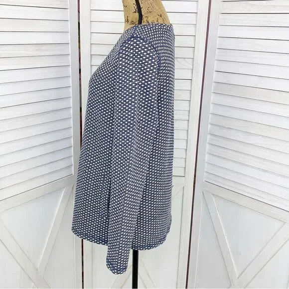 Talbots Polkadot Knit Kangaroo Pocket Pullover Top Blue White Small - Picture 2 of 13